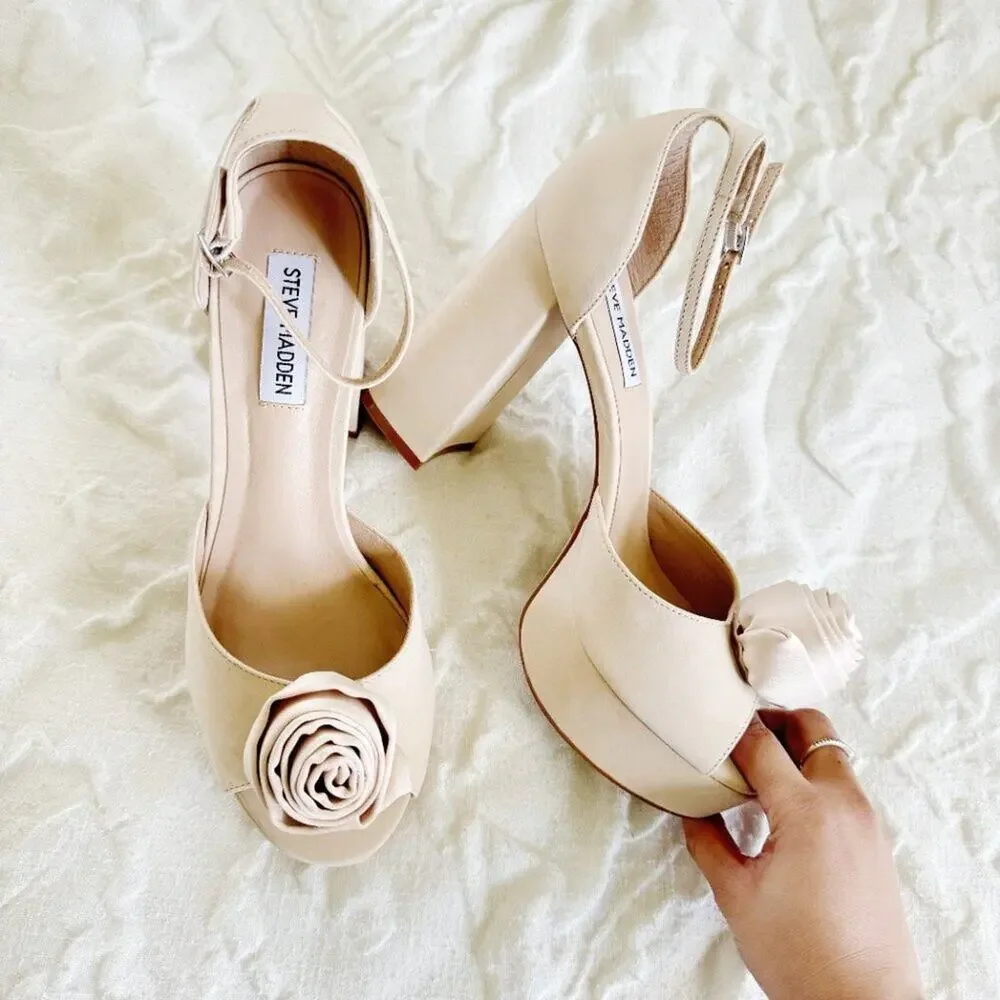 Steve Madden Luminesce Ankle Strap Peep Toe Platform Size 8.5 New